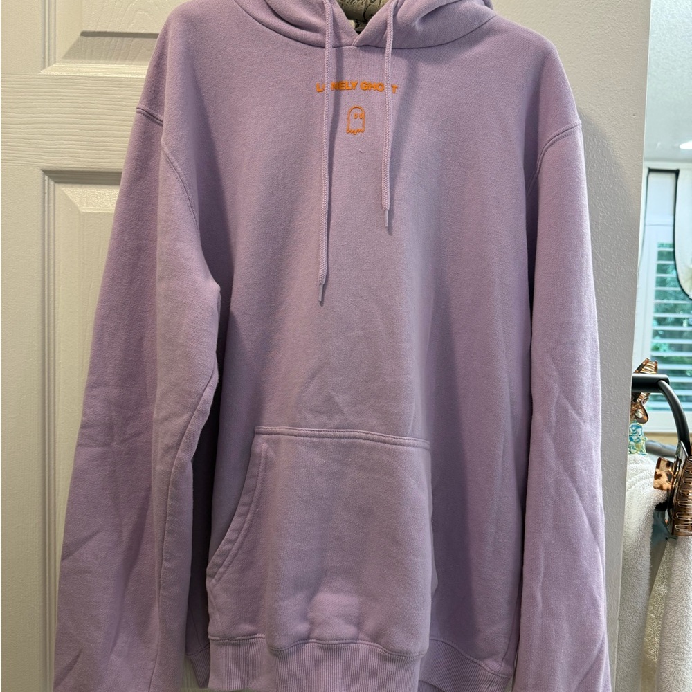 LONELY GHOST Lavender Hoodie with Orange Detail